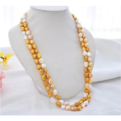 Unique Pearls jewellery Store 125cm Long Pearl Necklace 12mm Baroque Yellow White Pink Freshwater Pearl Necklace