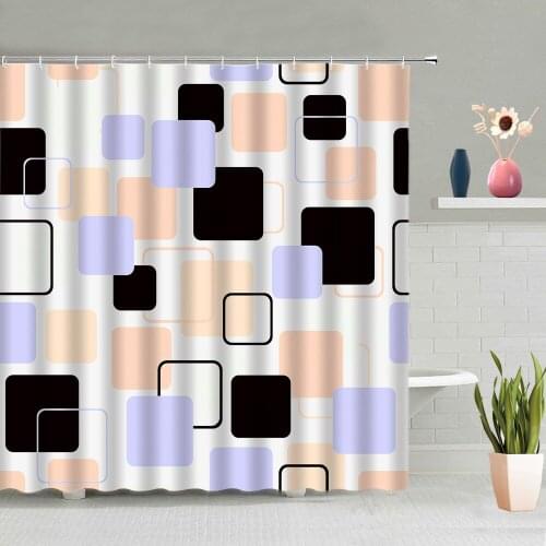 Simple Geometric Shower Curtain Bathroom Decoration Screen Bathing Curtains Polyester Fabric Hanging With Hooks Set Home Decor