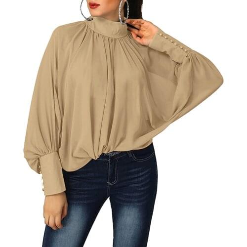 Work Blouse Women Tunic 2021 VONDA Sexy Blusas Femininas Long Lantern Sleeve OL Shirts Autumn Casual Loose Tops