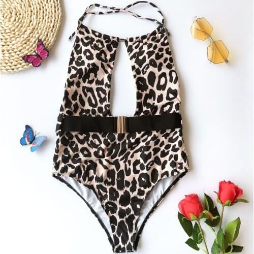 Sexy High Cut One Piece Swimsuit Leopard Zebra Print Push Up Swimwear Women Buckle Bathing Suit Backless Monokini Traje De Bano