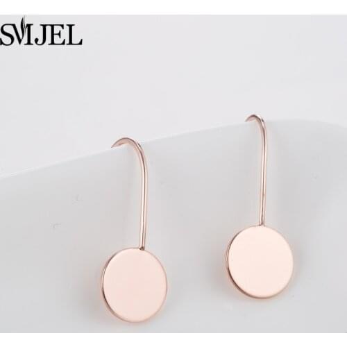 SMJEL New Simple Circle Earrings Long Women Ladies Gold Geometric Round Drop Earrings Circle Jewelry Korean Style Gifts Brincos
