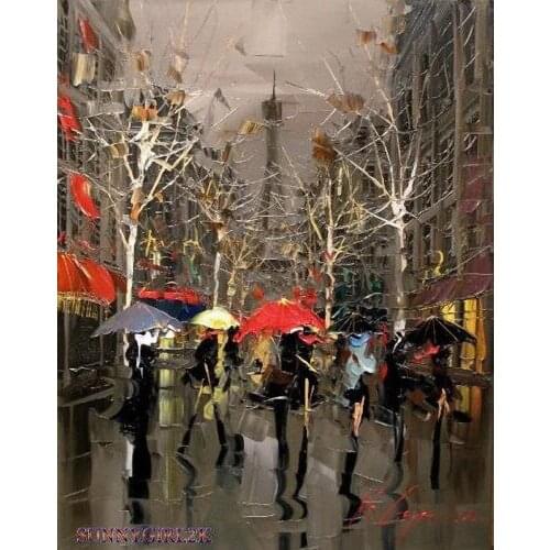 Modern Handmade K-Gajoum knife Cityscape Abstract Oil Painting Art 20"x24"