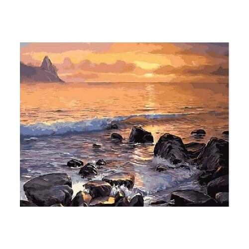 Stony beach DIY Oil Painting by Numbers on Canvas with Frame Coloring by Numbers Pictures Drawing Home Decor