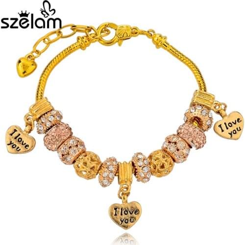 Szelam 2019 Aliexpress HOT SALE Bracelet Luxury Beads Gold Color Snake Chain Charm Bracelets For Women DIY Jewelry SBR140662