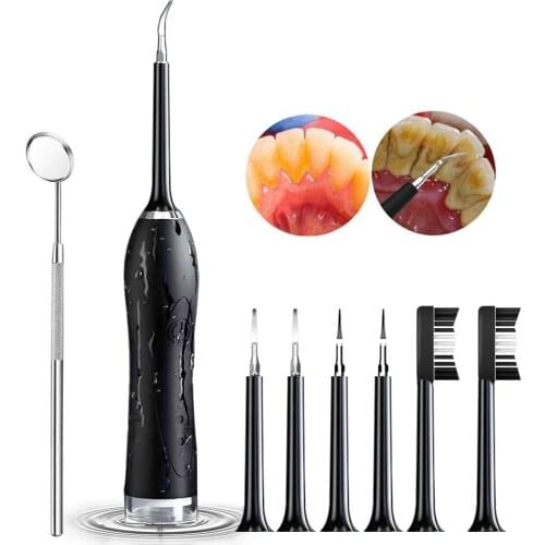 Electric Protable Sonic Dental Scaler Tooth Calculus Remover Cleaner Tooth Stains Tartar Tool with 5 Replaceable Brush Head