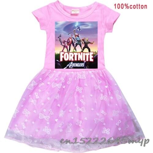 Girls Party Evening Dress Baby Summer Princess Dress Kids Fortnite Game Dresses Children Pink Gauze Skirt 1-8 Years Old