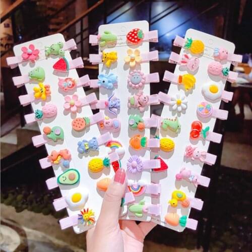 1set=10pcs Girls Women Childrens Hairpin Cute Bag Fruit Headdress Baby Duckbill Clip Cartoon Hair Accessorie