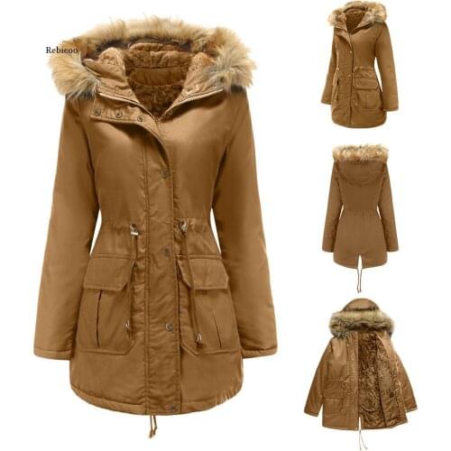 Womens Plus Velvet Cotton-Padded Jacket with Hooded Fur Collar Warm Jacket Plus Size Cotton-Padded Jacket Winter New