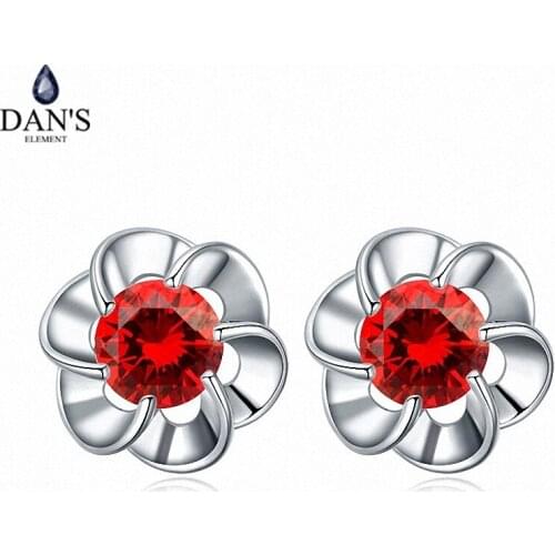 DANS Real Big Brand AAA Zirconia Simple Micro Inlays Fashion Stud Earrings for Women Flower 110478Red