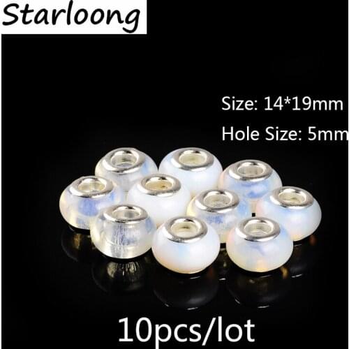 10pcs/lot round white opal stone lampwork glass beads spacer beads fit for European charm bracelet for DIY jewelry making