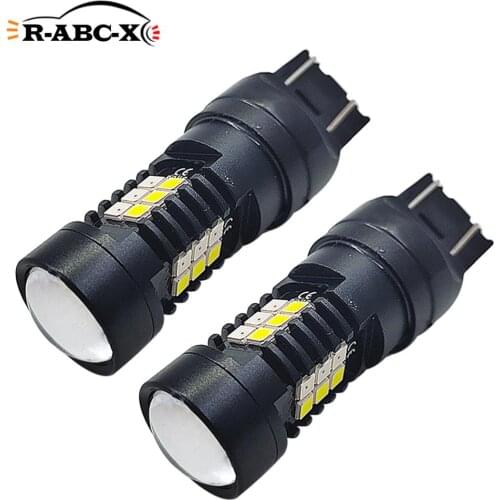 2pcs 7443 W21/5W Non-polar CK base Led Bulbs Brake Turn Signal Light Super Bright Red/White Dual Color Switchback Led With Lens