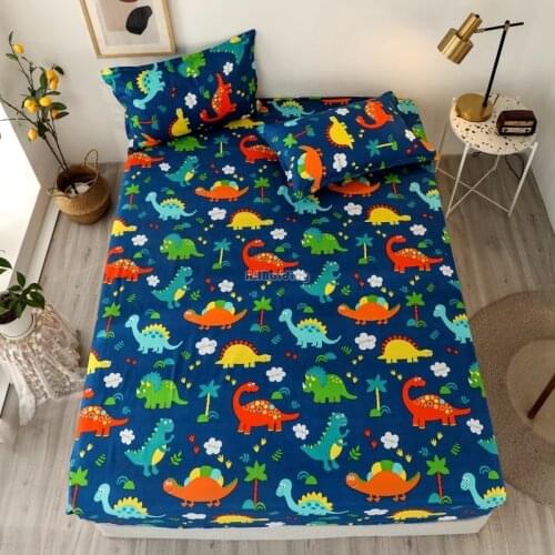 2020 Cartoon Forest Dinosaur Printed Fitted Sheet Pillowcase 3pcs Bed Sheet Set Polyester Mattress Cover Twin Full Queen Size