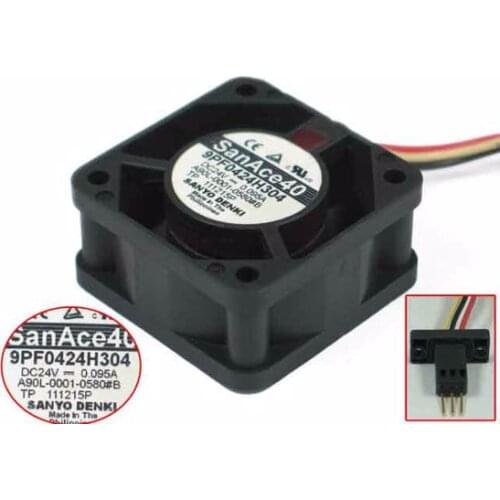 Sanyo Denki 9PF0424H304 DC 24V 0.095A 40x40x28mm 3-wire Server Cooling Fan