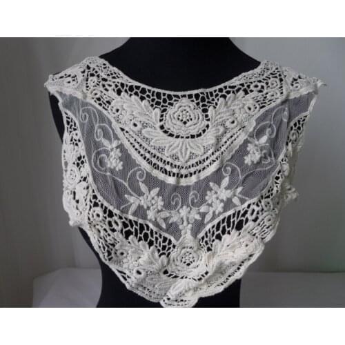 34*33cm Ivory White/Beige Cotton Floral Lace Collar Fabric Trim DIY Embroidery Lace Fabric Neckline Applique Sewing Craft New