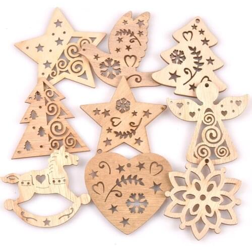 5Pcs Christmas Decorations Snowman Tree Wooden Home Ornament Wood Slices Craft DIY Hanging Pendant Xmas Kid Gift Hemp rope m2557