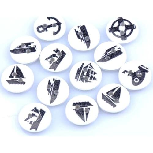 50pcs 2 Holes mixed Navigation painted Wooden Buttons Fit Sewing and Scrapbooking 15mm Sewing Buttons For Craft DIY MT1524