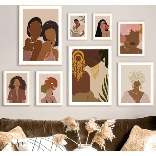 Abstract Fashion Black Girl Flowers Sun Art Canvas Painting Nordic Posters And Prints Wall Pictures For Living Room Home Decor