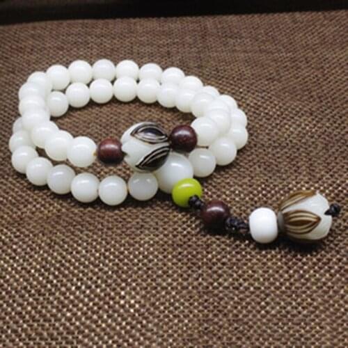 White Natural Bodhi Bracelets Carved Lotus Flower Pendant hand string Buddha Lucky Women Prayer Mala Tibetan Buddhism Jewelry
