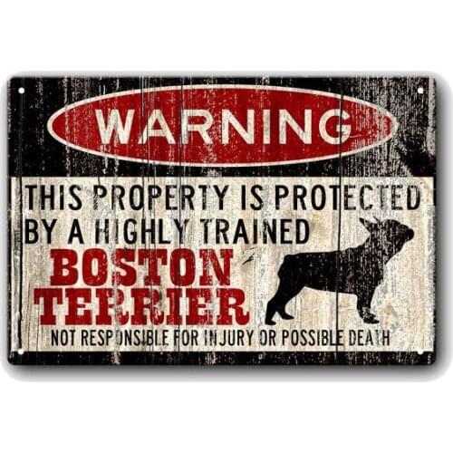 Boston Terrier Sign Funny Metal Signs Dog Warning Sign Vintage Tin Metal Sign Bar Club Cafe Garage Wall Decor Farm Decor Art