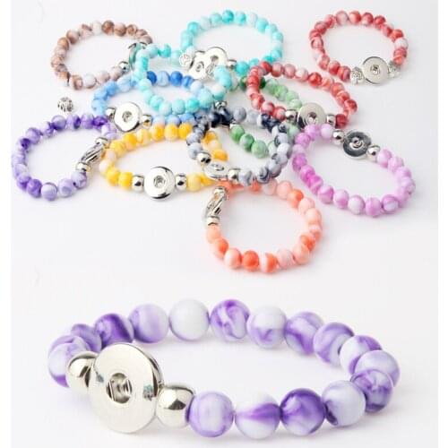 Stretch Length Girls Acrylic Beads Strand Bracelet Handmade Elastic Wristband Fit 18mm Snap Buttons Bracelet for Women