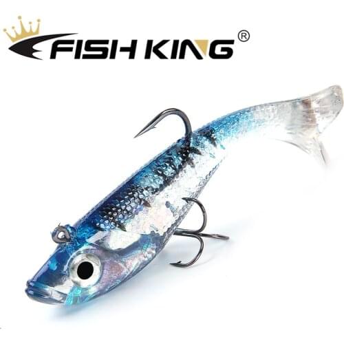 FISH KING Soft Lure 80mm/15g 100mm/27.5g 120mm/40g Jig Wobblers Fishing Lure Treble Hook Lead Head Bass Shad Pike Zander