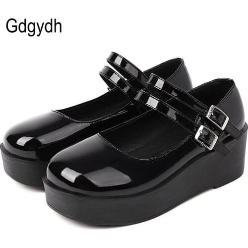 Gdgydh Patent Leather Mary Janes Shoes Girls Japanese Style JK LO Cosplay Platform Heel Thick Sole Creepers Women Pumps Spring