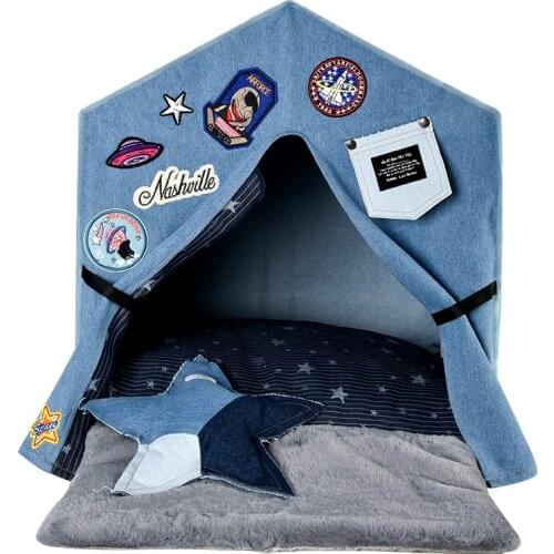 Pet Dog&Cat Cotton Tent Furniture House Denim Fabrics,Soft Dog Bed Tent For Small Dogs To Medium Dog,Dog Cat Denim Fabric House