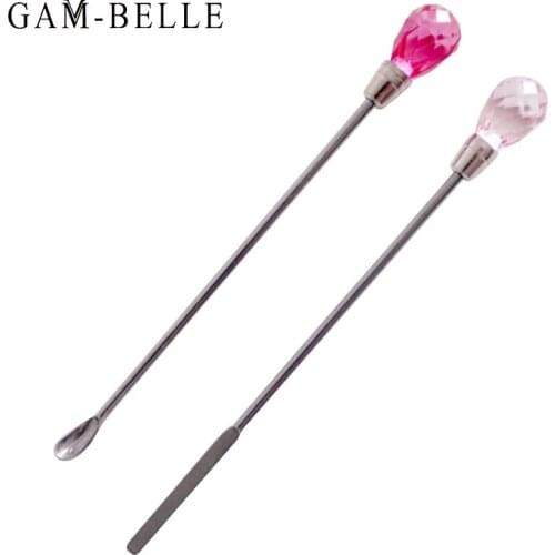 GAM-BELLE 2Pcs/Set Stainless Steel Nail Art Tools Stirring Rod Acrylic Powder Liquid Picking Spoon Manicure Care Tools Nail Pen