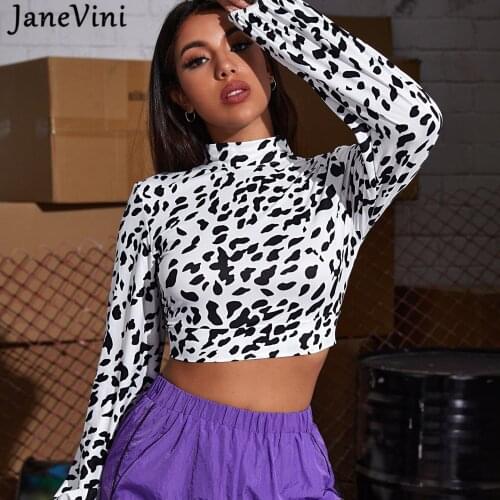 JaneVini Sexy Leopard Print Top Long Sleeve T Shirt Women Spring Tees Short Crops Tops High Neck Backless Bandage T-Shirts 2021