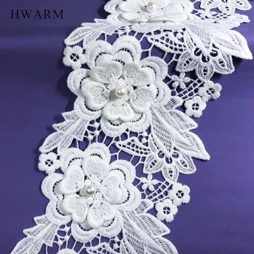 10yard 11cm High Quality Flowers Leaf 3d Lace Dress Accessories White Sewing Trim African Arts Craft Fabric Ribbon With Beads