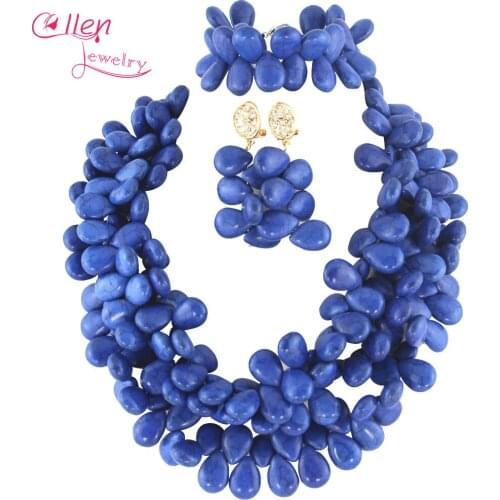 Ladylike Royal Blue hot Jewelry Set Nigerian hot Necklace Bridesmaid Gift Holiday Party Necklace Bridal Jewelry Set TL1170