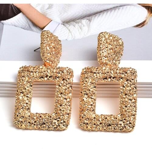 Hot Design Big Dangle Earrings For Women Girl Vintage Punk Gold Color Drop Earrings Large Metal Statement Jewelry