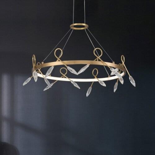 Copper bedroom chandelier crown lamp personality modern luxury lamps simple Nordic princess crystal lamp