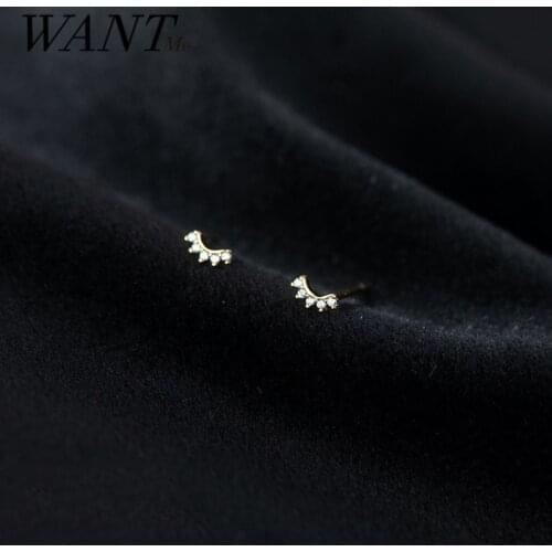 WANTME 925 Sterling Silver Cute Mini Small Stud Earrings Simple Fashion Student Baby Piercing CZ Zircon Jewelry Accessories