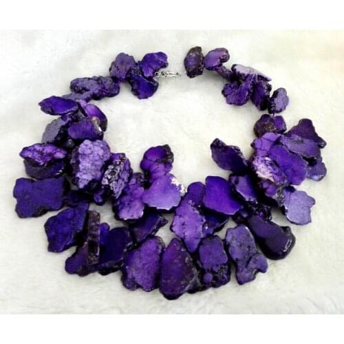 Fashionable Purple stone Irregular Slice Necklace Woman Gift Exaggerated Jewelry stone Stone 2 Layer Necklace
