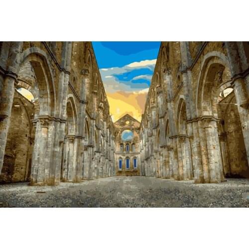 PX-76 Abbey Church ruins Oil Painting By Numbers landscape Cuadros Decoracion Acrylic Paint On Canvas For Artwork 40x60cm