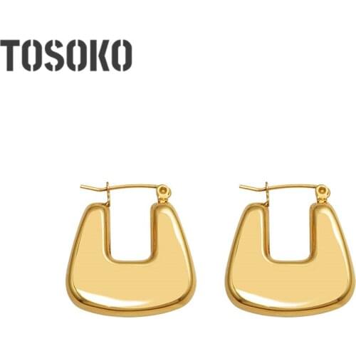 TOSOKO Stainless Steel Jewelry Irregular U-Shaped Hollow Earrings Womens Fashion Earrings BSF508