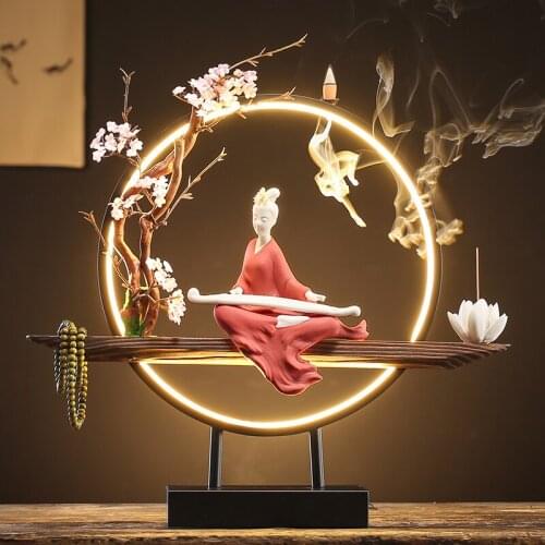 New Chinese style The classical Beauty sculpture Light circle furnishing articles Zen garden sandalwood living room decoration