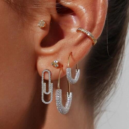 2021 new arrived European Unique Punk Personality Safety Pin Studs Ear Jewelry Gold Filled Paper Clip Puncture Earring For Women