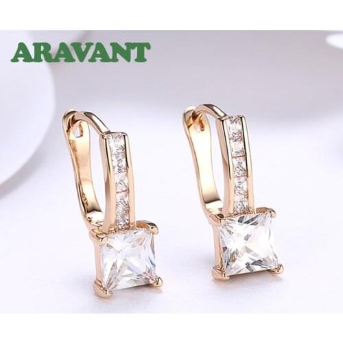 New Luxury Champagne Gold Color Earrings Fashion Square AAA+ Cubic Zircon Drop Earring For Women Fashion Jewelry