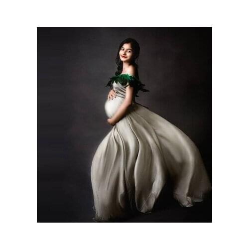 2021 Feather Maternity Dresses For Photo Shoot Plus Size A Line Cap Sleeve Chiffon Glitter Custom Made Pregnancy Gowns