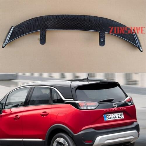 Use For Opel 2017-2021 Crossland ABS Plastic Carbon Fiber Look Hatchback SUV Roof Rear Wing Body Kit Accessories
