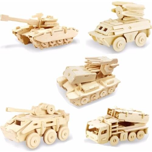 Hot Wooden 3D Puzzle Assembling Educational Toys for Children Military Armored Vehicle Car Model Handmade DIY Toy Kids Gifts