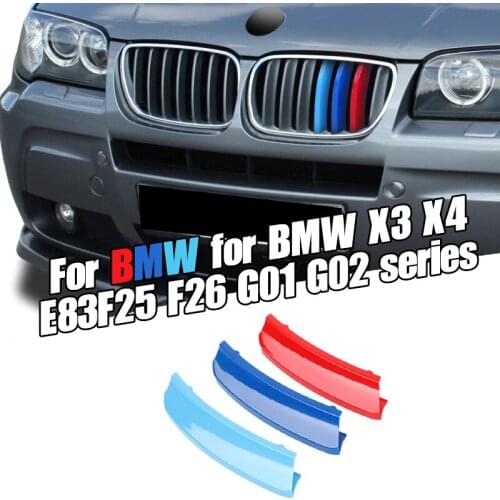 Dropship 3pcs Car 3D M Styling Front Grille Trim Bumper Cover Strip Strips Stickers Cover for BMW X3 Series E83 2007-2010