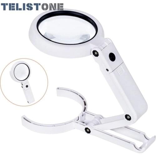5X 11X Folding Lamp Lupa Loupe Magnifier Reading Portable Handheld Illuminated Magnifying Glass With 8 LED Lights for Newspaper