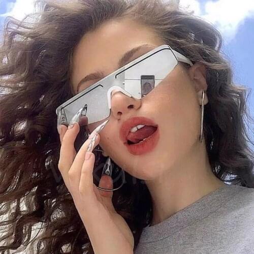 Flat Top Silver Sunglasses Men 2020 Narrow Frame One Piece Sun Glasses Luxury Brand Cat Eye Shades for Women zonnebril Eyewear