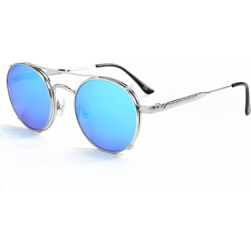 Vintage Round Sunglasses Men Double Beam Metal Frame Eyeglasses UV400 Shades Women for Summer Outdoor Oculos Gafas S085DF