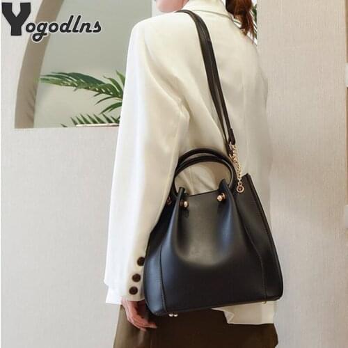 Women PU Leather Handbag High Quality Bucket Crossbody Bag Ladies Solid Color Shoulder Bag Fashion Brand Designer Tote Sac Bolso
