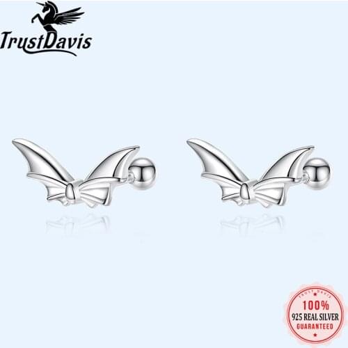 TrustDavis Real 925 Sterling Silver Fashion Sweet Butterfly Wing Beads Screw Stud Earrings For Women Wedding Party Jewelry DB148