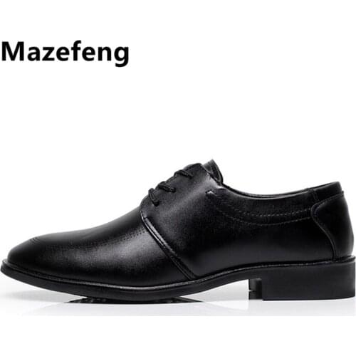 Mazefeng 2018 Vintage Spring Autumn Men Leather Shoes Round Toe Business Men Dress Shoes Breathable Male Black Shoes Lace-up